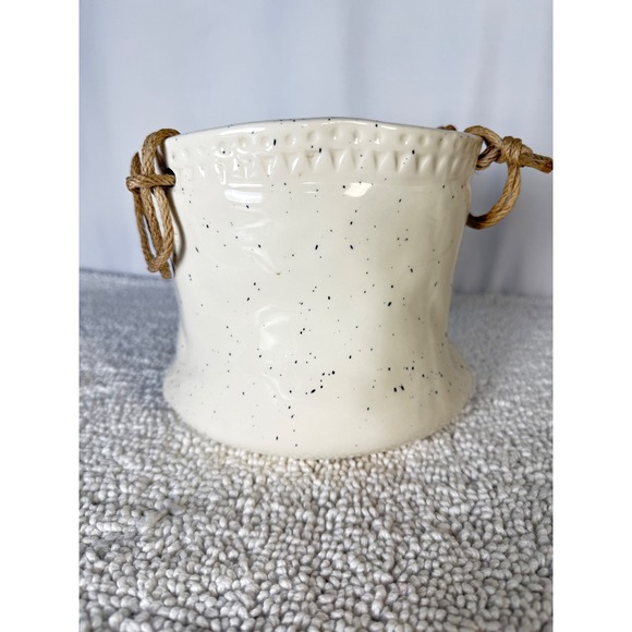 Creative Co Op Speckled Ceramic Planter Pot Rustic Rope Detail Decorative - Picture 12 of 12